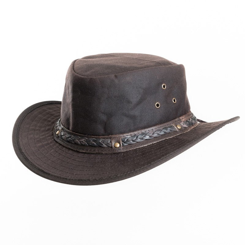 brown oil skin wax hat with leather braided hat - ak69xxl
