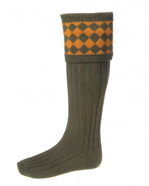 House of Cheviot  Chessboard ~ Bracken/ochre sock