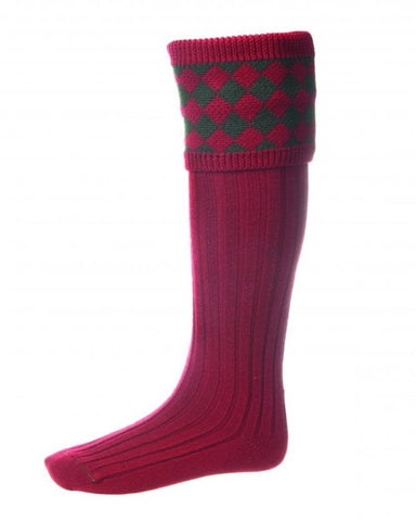 House of Cheviot  Chessboard ~ Brick Red sock