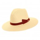 womens straw fedora with coloured band -S248