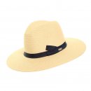 womens straw fedora with coloured band -S248