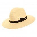 womens straw fedora with coloured band -S248